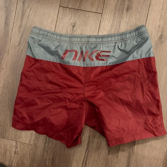Vintage Nike Men's Maroon Athletic Swim Shorts with Swoosh 90s - Picture 3 of 6